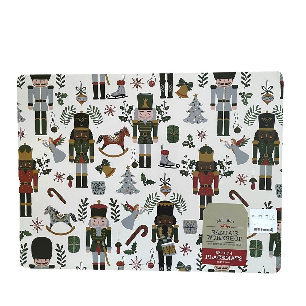 NUTCRACKER Cork Backed Hard Christmas Placemats 12x16 Set of 4 Holiday New